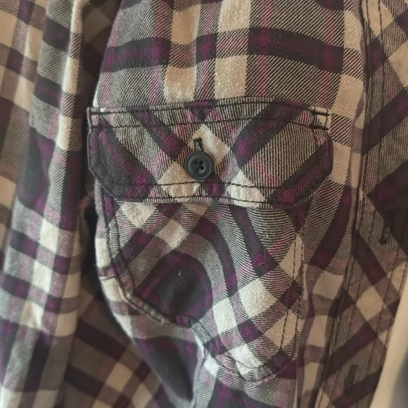 Duluth Trading Co Women’s Purple Plaid Long Sleeve Flannel Shirt Size L/Large - Picture 8 of 10